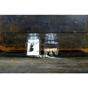 Clear glass lidded / covered jar containers / set of 2